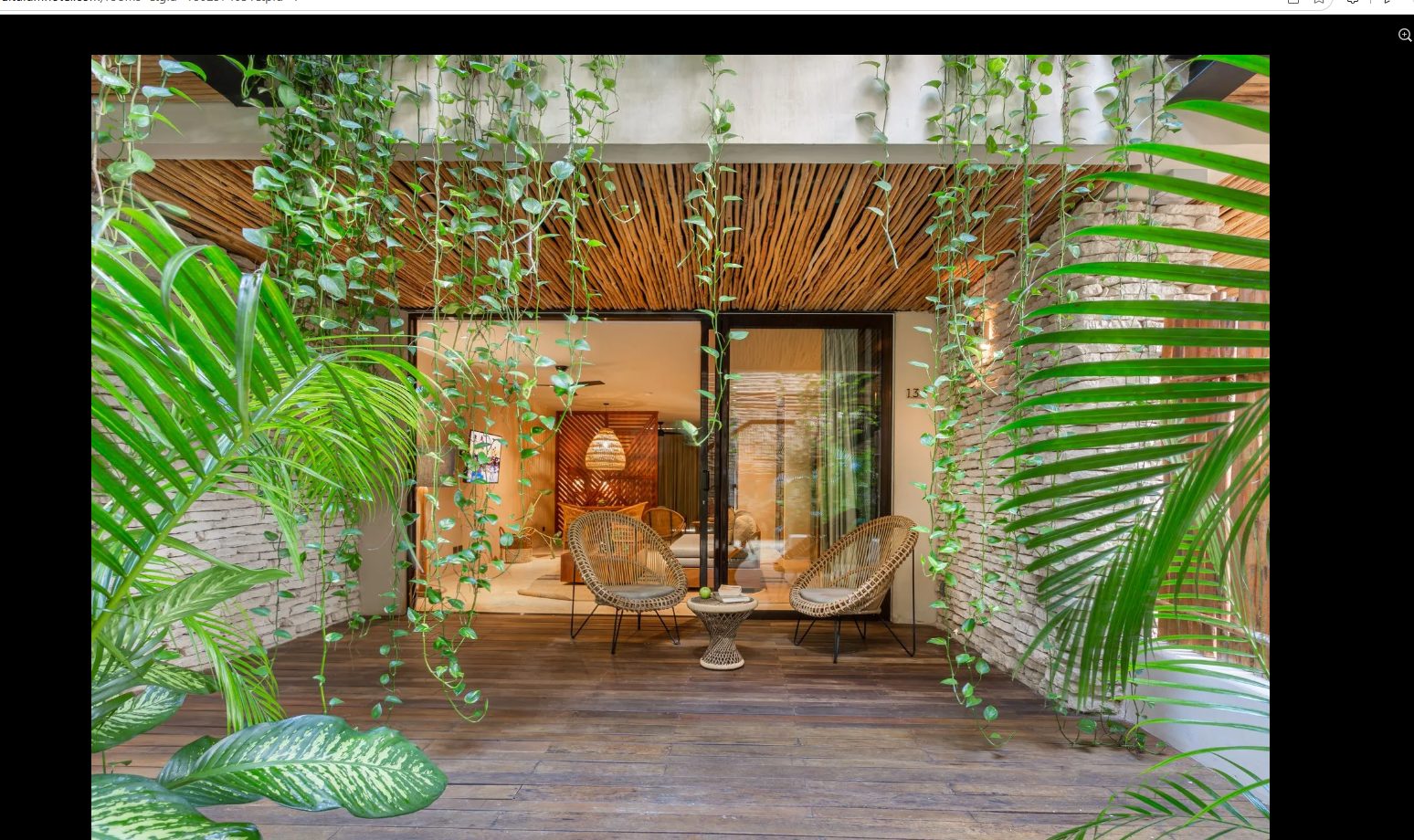 Jungle terrace at Copal Tulum draped in vines